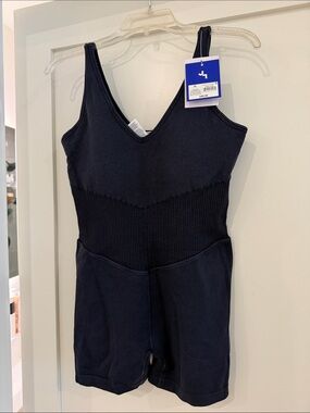 JoyLab Navy Ribbed V‑Neck Sleeveless Romper